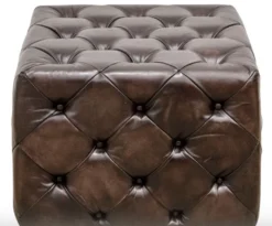Casa Padrino Luxus Echtleder Fußhocker Rotguss 64 x 64 x H. 46 cm - Chesterfield Möbel