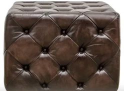 Casa Padrino Luxus Echtleder Fußhocker Rotguss 64 x 64 x H. 46 cm - Chesterfield Möbel
