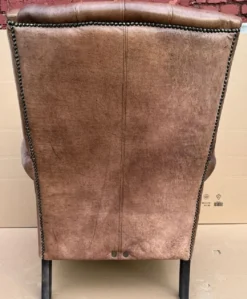 Casa Padrino Luxus Echtleder Chesterfield Ohrensessel Vintage Braun / Schwarz Wohnzimmer Sessel Leder