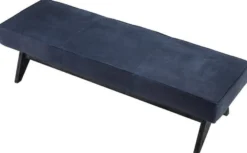 Casa Padrino Luxus Echtleder Bank Blau / Schwarz 164 x 54 x H. 44 cm - Gepolsterte Massivholz Sitzbank mit edlem Nubuk Büffelleder - Luxus Möbel