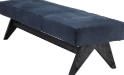 Casa Padrino Luxus Echtleder Bank Blau / Schwarz 164 x 54 x H. 44 cm - Gepolsterte Massivholz Sitzbank mit edlem Nubuk Büffelleder - Luxus Möbel