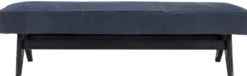 Casa Padrino Luxus Echtleder Bank Blau / Schwarz 164 x 54 x H. 44 cm - Gepolsterte Massivholz Sitzbank mit edlem Nubuk Büffelleder - Luxus Möbel