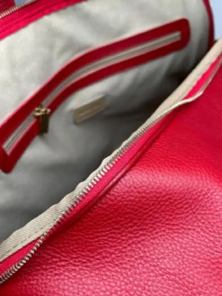 Casa Padrino Luxus Echtleder Reisetasche Rot / Gold 50 cm - Made in Italy