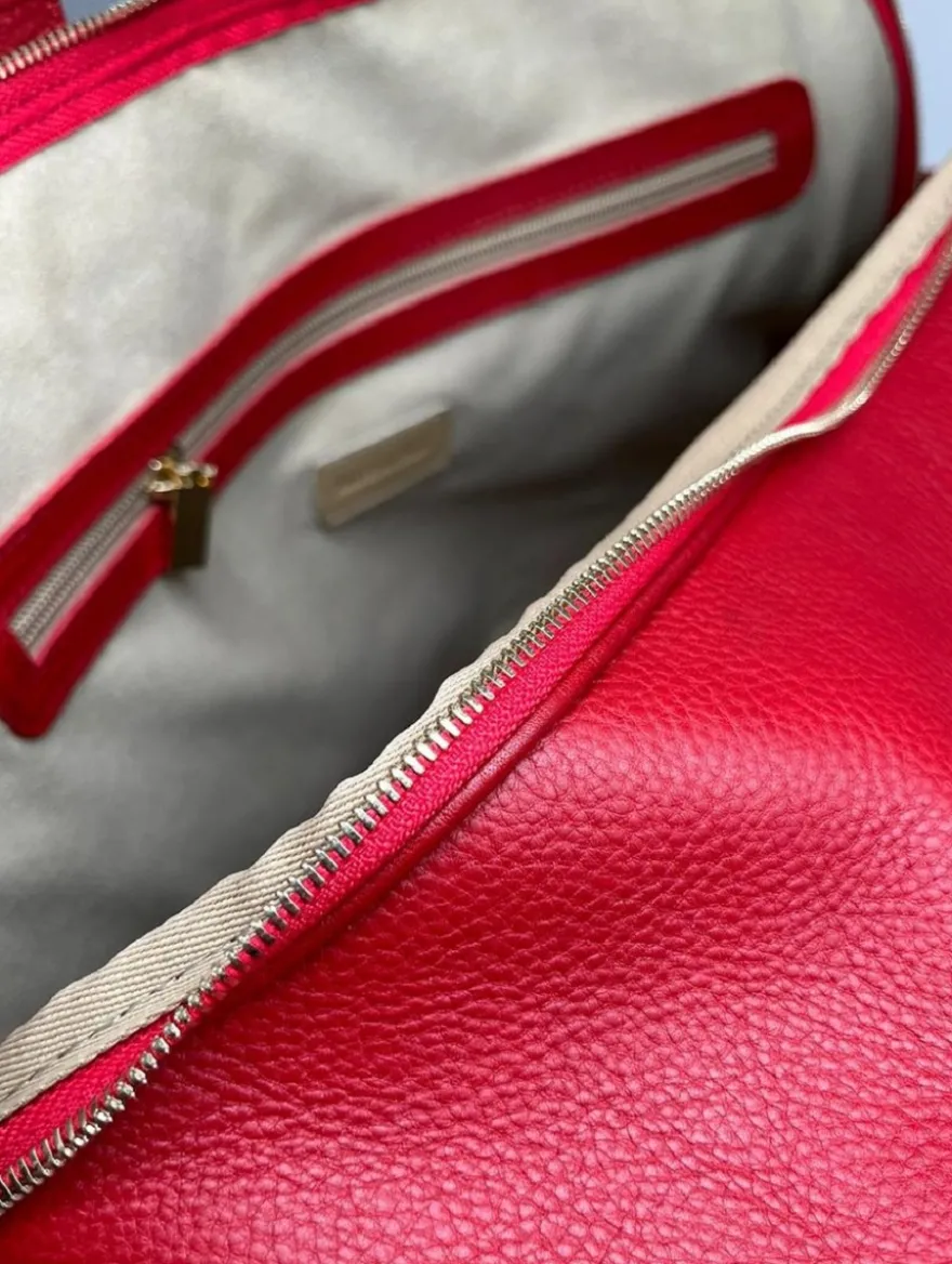 Casa Padrino Luxus Echtleder Reisetasche Rot / Gold 50 cm - Made in Italy