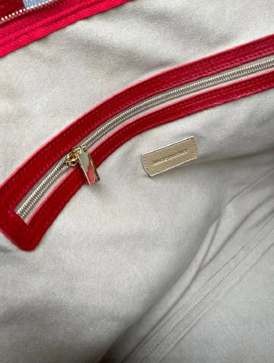 Casa Padrino Luxus Echtleder Reisetasche Rot / Gold 50 cm - Made in Italy