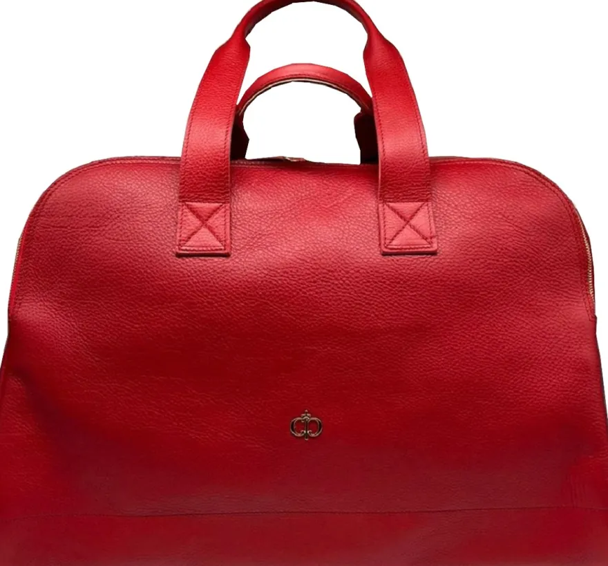 Casa Padrino Luxus Echtleder Reisetasche Rot / Gold 50 cm - Made in Italy