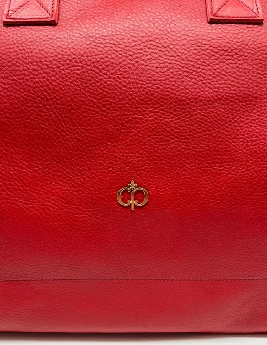 Casa Padrino Luxus Echtleder Reisetasche Rot / Gold 50 cm - Made in Italy