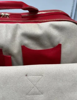 Casa Padrino Luxus Echtleder Reisetasche Rot / Gold 50 cm - Made in Italy