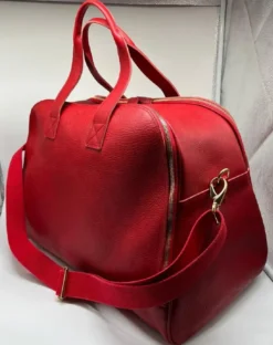 Casa Padrino Luxus Echtleder Reisetasche Rot / Gold 50 cm - Made in Italy