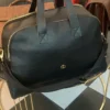 Casa Padrino Luxus Echtleder Reisetasche Schwarz / Gold 50 cm - Made in Italy
