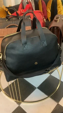 Casa Padrino Luxus Echtleder Reisetasche Schwarz / Gold 50 cm - Made in Italy