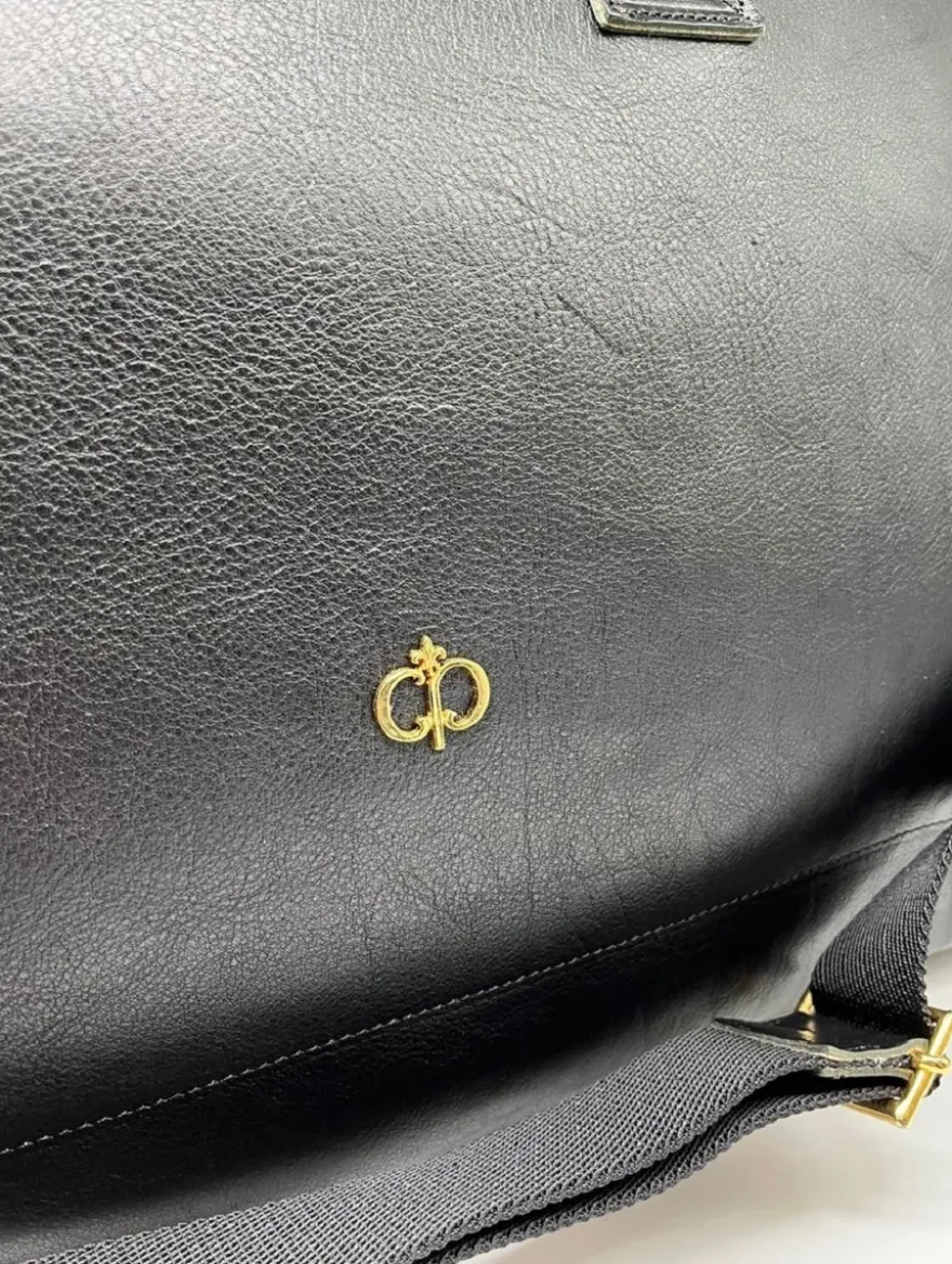 Casa Padrino Luxus Echtleder Reisetasche Schwarz / Gold 50 cm - Made in Italy
