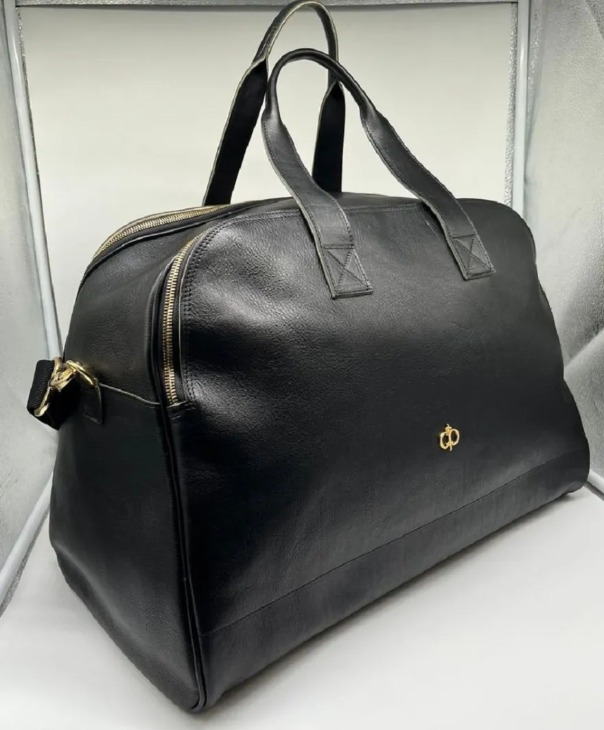 Casa Padrino Luxus Echtleder Reisetasche Schwarz / Gold 50 cm - Made in Italy