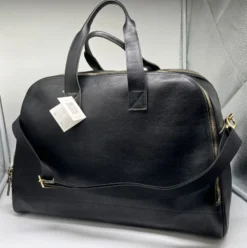 Casa Padrino Luxus Echtleder Reisetasche Schwarz / Gold 50 cm - Made in Italy