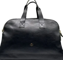 Casa Padrino Luxus Echtleder Reisetasche Schwarz / Gold 50 cm - Made in Italy