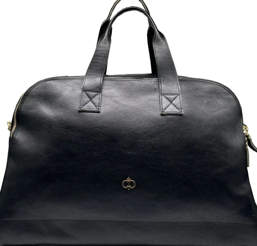 Casa Padrino Luxus Echtleder Reisetasche Schwarz / Gold 50 cm - Made in Italy