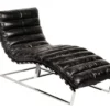 Casa Padrino Luxus Echtleder Vintage Oviedo Liege Sessel Schwarz - Art Deco Design Relax Sessel 140 cm