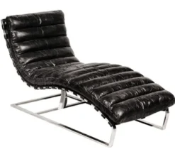 Casa Padrino Luxus Echtleder Vintage Oviedo Liege Sessel Schwarz - Art Deco Design Relax Sessel 140 cm
