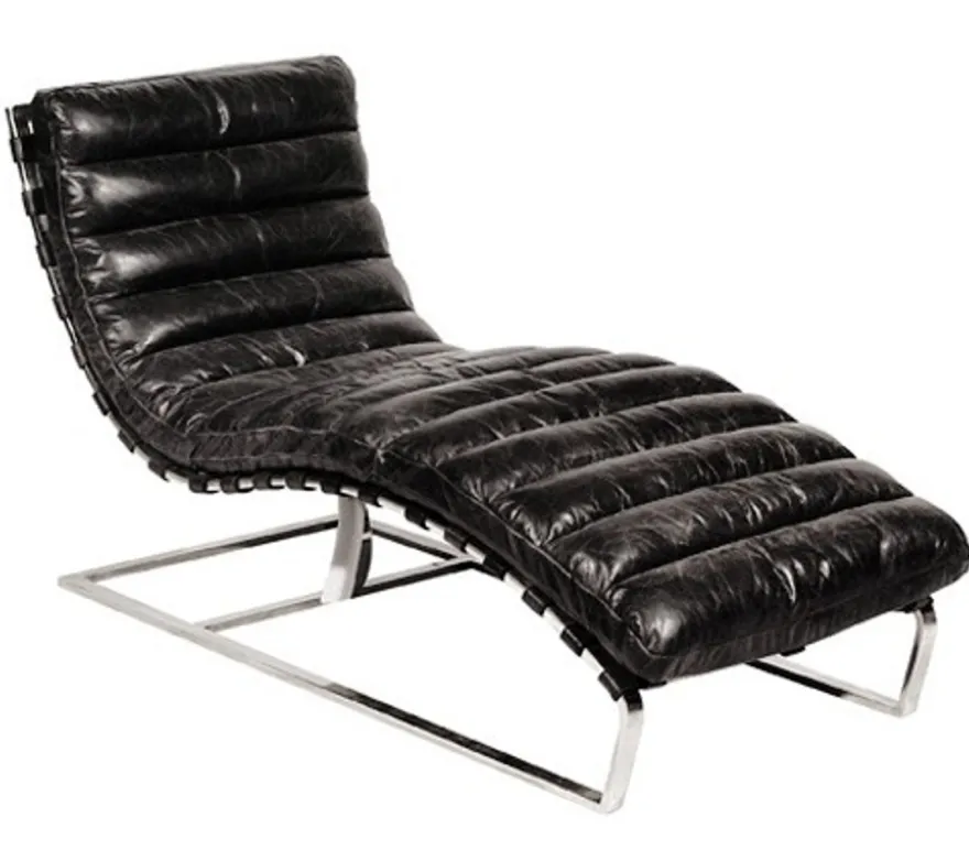 Casa Padrino Luxus Echtleder Vintage Oviedo Liege Sessel Schwarz - Art Deco Design Relax Sessel 140 cm