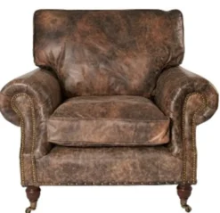 Casa Padrino Luxus Echtleder Sessel im englischen Stil Vintage Braun 106 x 105 x H. 93 cm