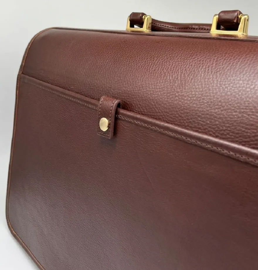 Casa Padrino Luxus Echtleder Herren Aktentasche Dunkelbraun / Gold 42 cm - Made in Italy