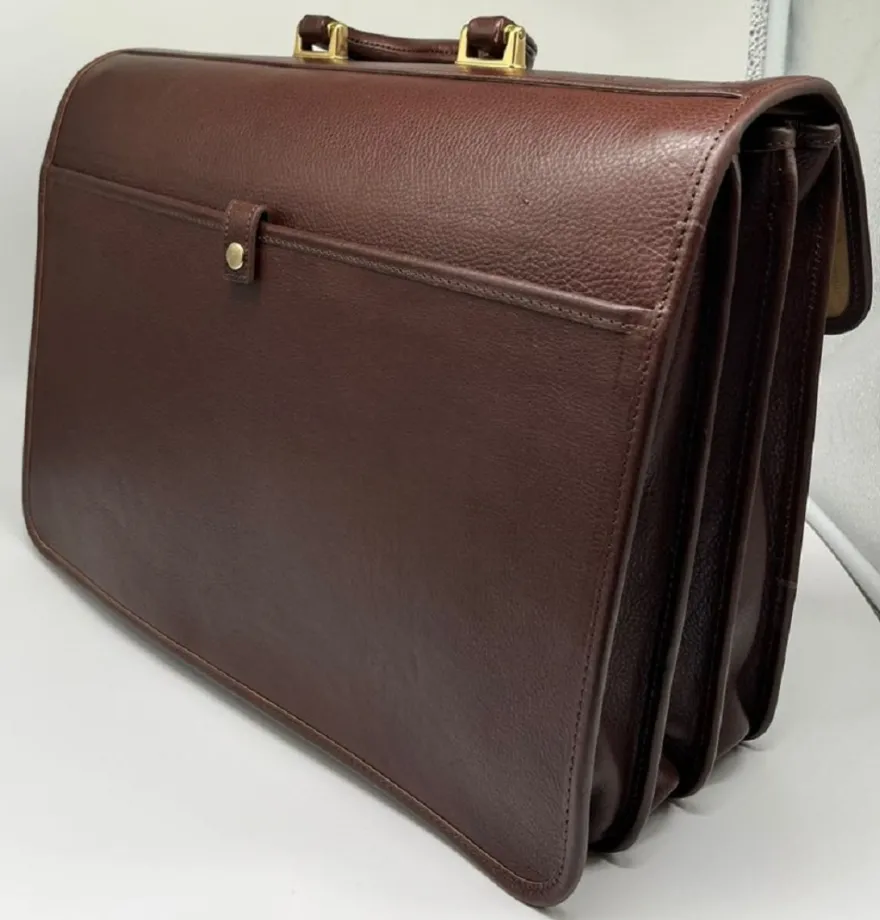 Casa Padrino Luxus Echtleder Herren Aktentasche Dunkelbraun / Gold 42 cm - Made in Italy