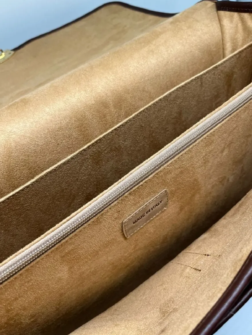 Casa Padrino Luxus Echtleder Herren Aktentasche Dunkelbraun / Gold 42 cm - Made in Italy