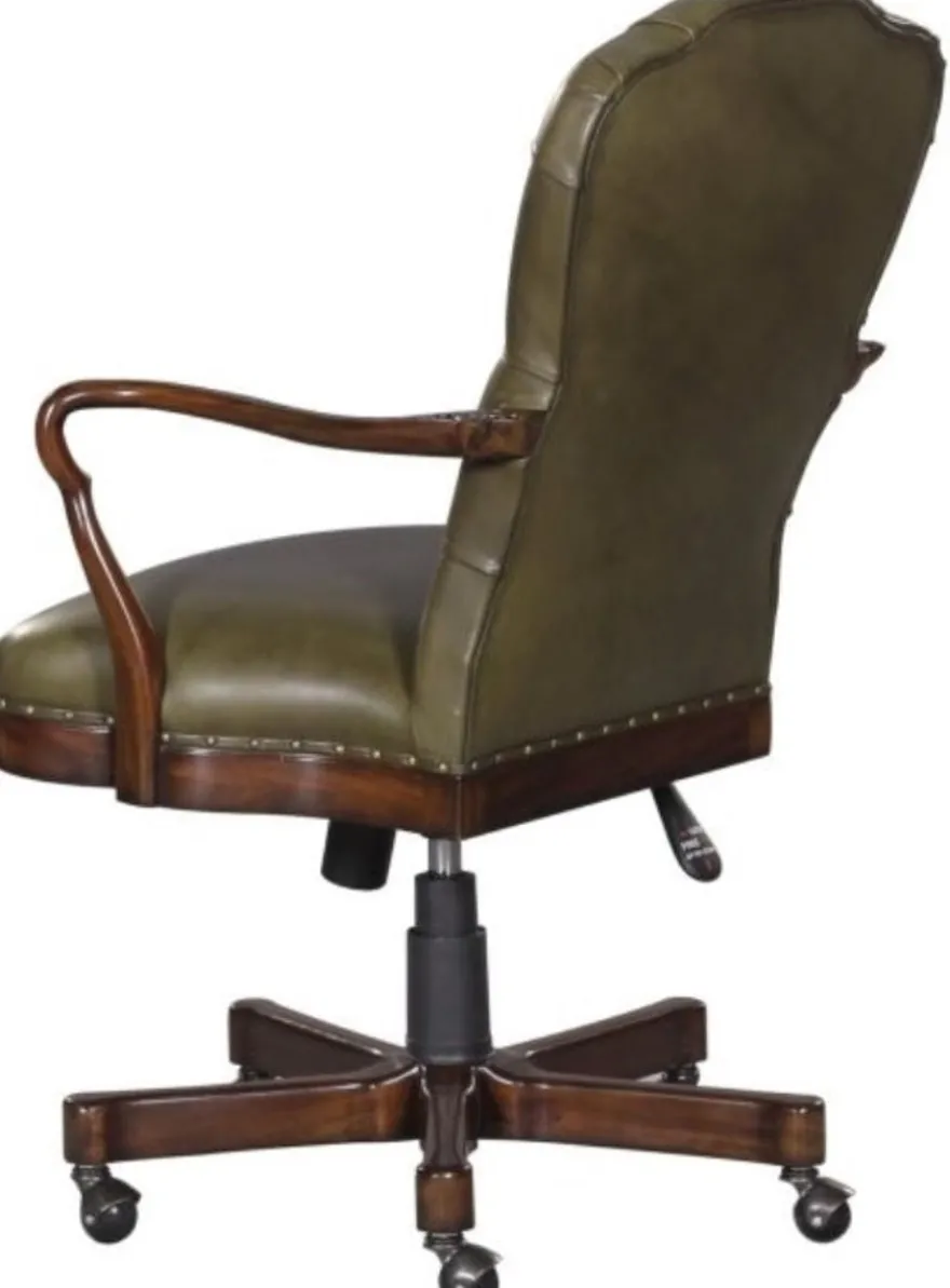 Casa Padrino Luxus Echtleder Bürostuhl Braun / Grün 63 x 68 x H. 102 cm - Luxus Drehstuhl
