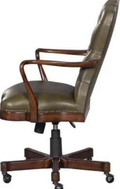 Casa Padrino Luxus Echtleder Bürostuhl Braun / Grün 63 x 68 x H. 102 cm - Luxus Drehstuhl