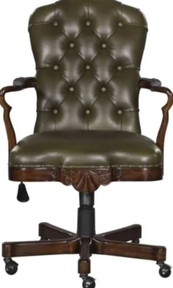 Casa Padrino Luxus Echtleder Bürostuhl Braun / Grün 63 x 68 x H. 102 cm - Luxus Drehstuhl