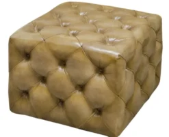 Casa Padrino Luxus Echtleder Fußhocker Sandfarben 64 x 64 x H. 46 cm - Chesterfield Möbel