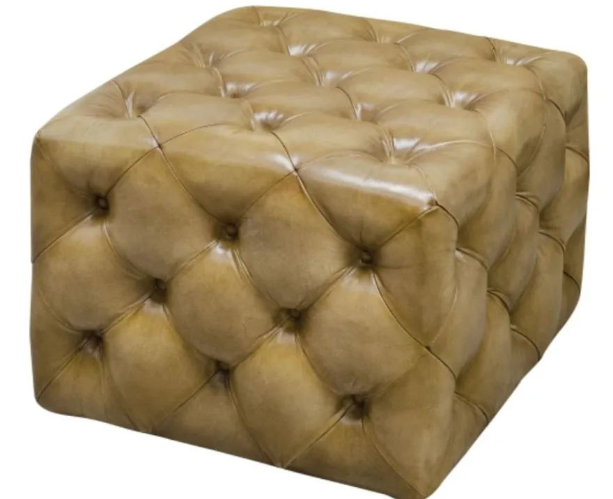Casa Padrino Luxus Echtleder Fußhocker Sandfarben 64 x 64 x H. 46 cm - Chesterfield Möbel
