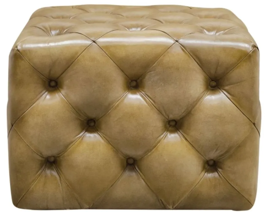 Casa Padrino Luxus Echtleder Fußhocker Sandfarben 64 x 64 x H. 46 cm - Chesterfield Möbel