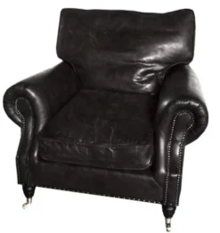 Casa Padrino Luxus Echtleder Sessel Vintage Art Deco Schwarz 106 x 105 x 93 cm