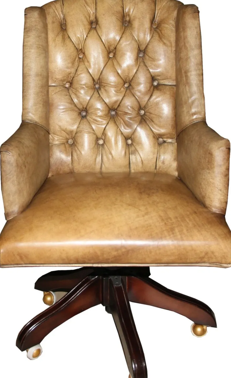 Casa Padrino Luxus Echtleder Chefsessel Büro Stuhl in Hellbraun - Drehbar und Höhenverstellbar - 104-111 cm x 64 cm x 67 cm