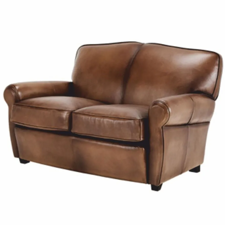 Casa Padrino Luxus Echtleder Sofa Dunkelbraun / Schwarz 140 cm - Leder Möbel