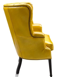 Casa Padrino Luxus Echtleder Sessel Gelb / Schwarz 84 x 85 x H. 112 cm - Luxus Hotel Möbel