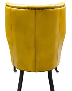 Casa Padrino Luxus Echtleder Sessel Gelb / Schwarz 84 x 85 x H. 112 cm - Luxus Hotel Möbel