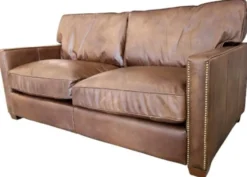 Casa Padrino Luxus Echtleder 2er Sofa im englischen Stil Braun 182 x 100 x H. 89 cm
