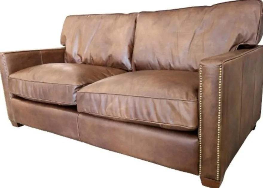 Casa Padrino Luxus Echtleder 2er Sofa im englischen Stil Braun 182 x 100 x H. 89 cm
