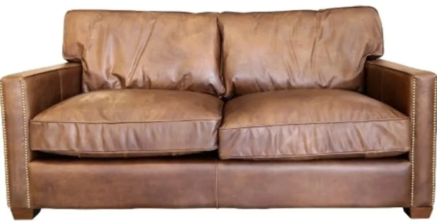 Casa Padrino Luxus Echtleder 2er Sofa im englischen Stil Braun 182 x 100 x H. 89 cm
