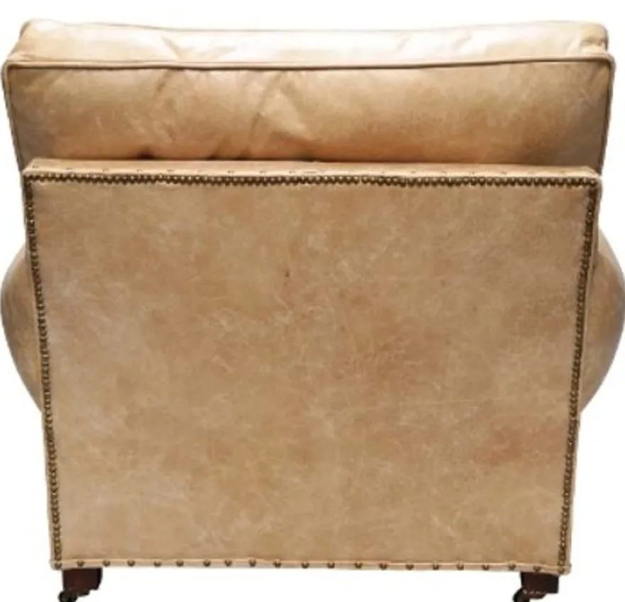 Casa Padrino Luxus Echtleder Sessel Vintage Beige 106 x 105 x H. 93 cm - Art Deco Möbel