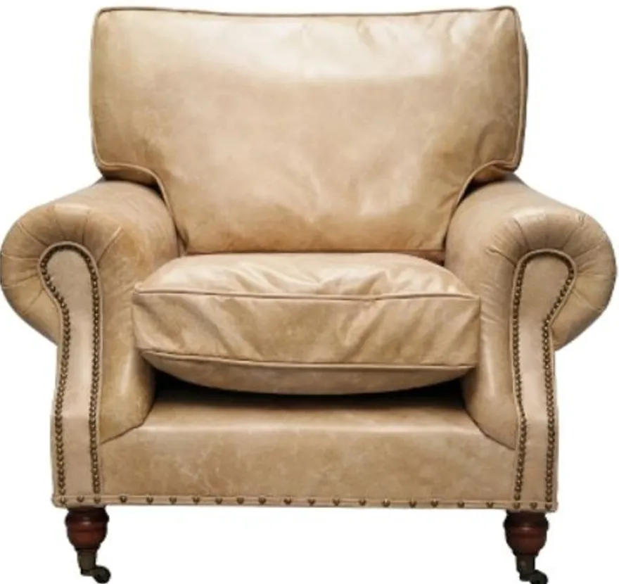 Casa Padrino Luxus Echtleder Sessel Vintage Beige 106 x 105 x H. 93 cm - Art Deco Möbel