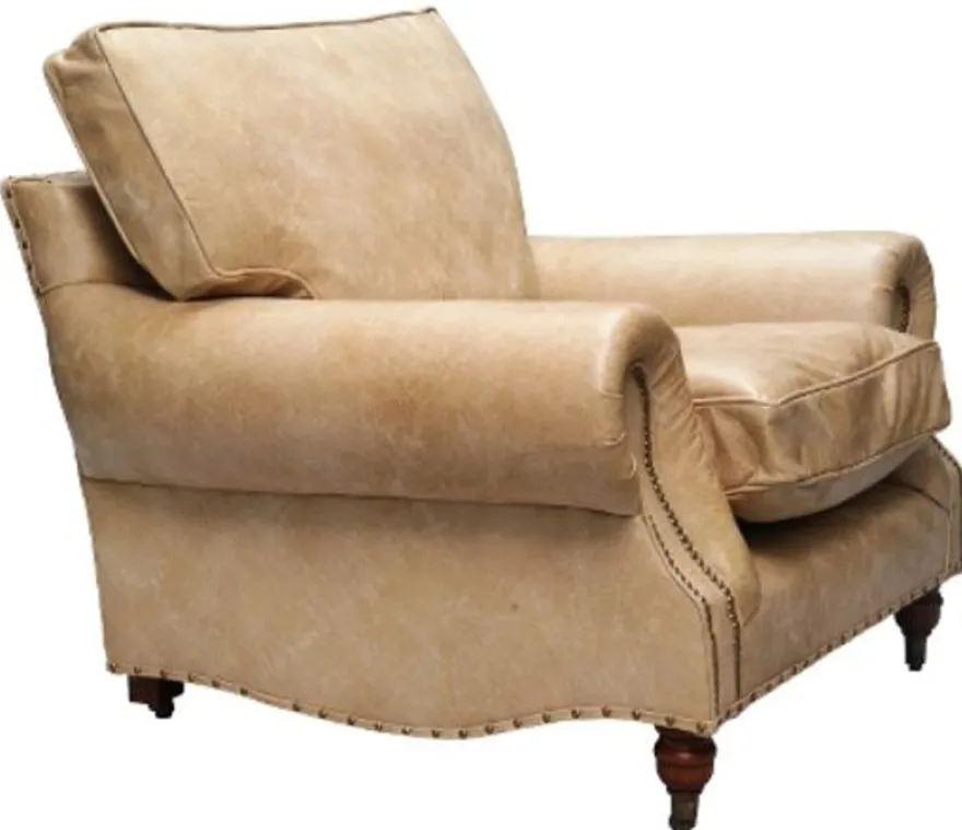 Casa Padrino Luxus Echtleder Sessel Vintage Beige 106 x 105 x H. 93 cm - Art Deco Möbel