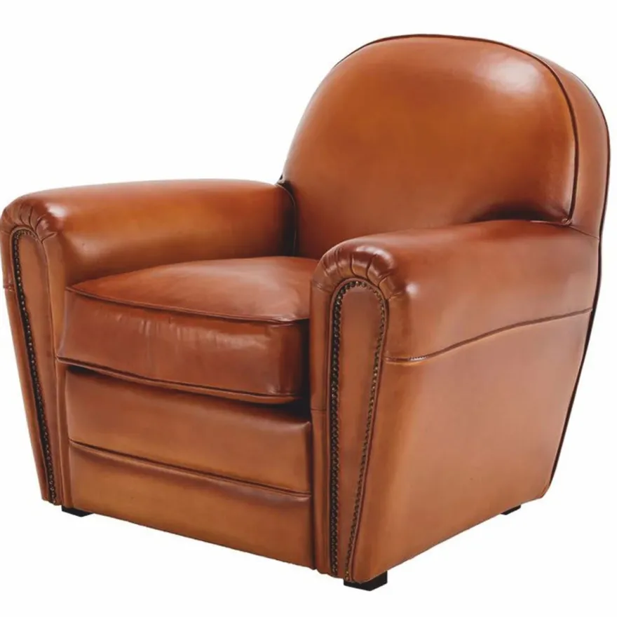 Casa Padrino Luxus Echtleder Sessel Hellbraun / Schwarz 90 cm - Echtleder Möbel