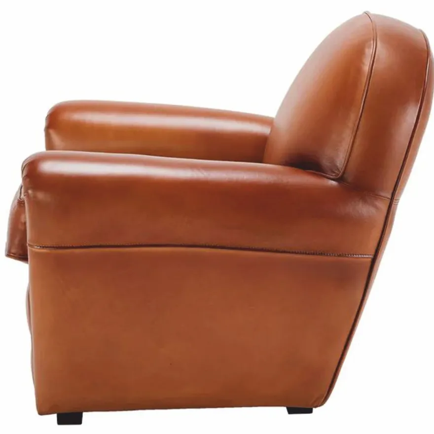 Casa Padrino Luxus Echtleder Sessel Hellbraun / Schwarz 90 cm - Echtleder Möbel