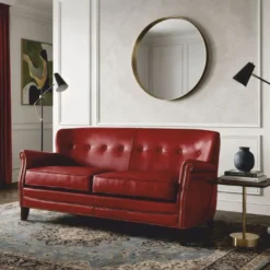Casa Padrino Luxus Echtleder Sofa Rot / Schwarz 150 cm - Leder Wohnzimmer Sofa - Wohnzimmer Möbel - Luxus Leder Möbel