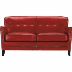 Casa Padrino Luxus Echtleder Sofa Rot / Schwarz 150 cm - Leder Wohnzimmer Sofa - Wohnzimmer Möbel - Luxus Leder Möbel