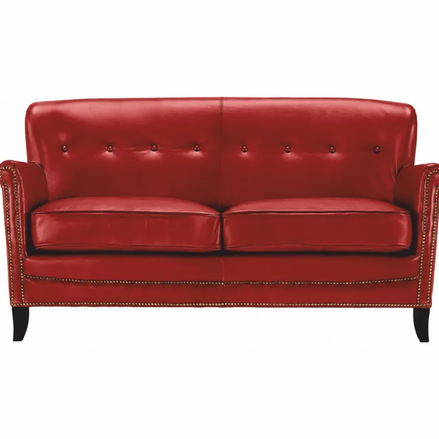 Casa Padrino Luxus Echtleder Sofa Rot / Schwarz 150 cm - Leder Wohnzimmer Sofa - Wohnzimmer Möbel - Luxus Leder Möbel