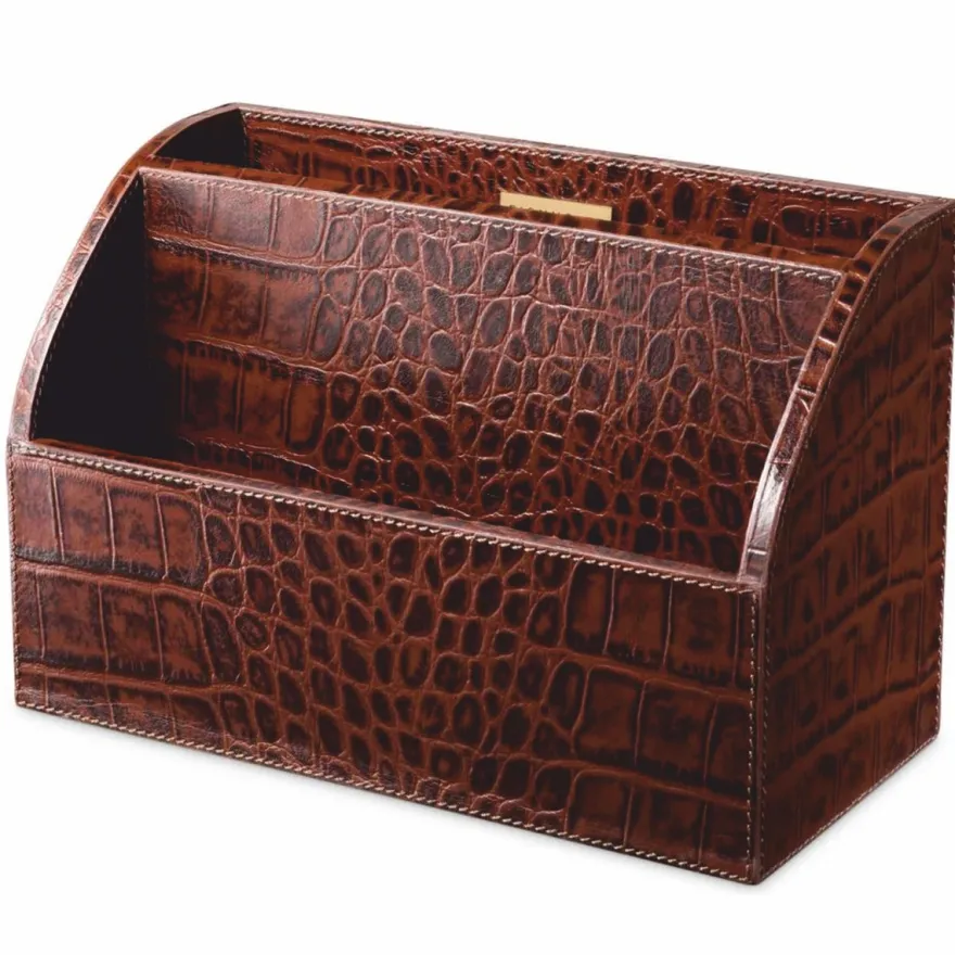 Casa Padrino Luxus Echtleder Schreibtisch Set Antik Braun - Schreibtisch Accessoires